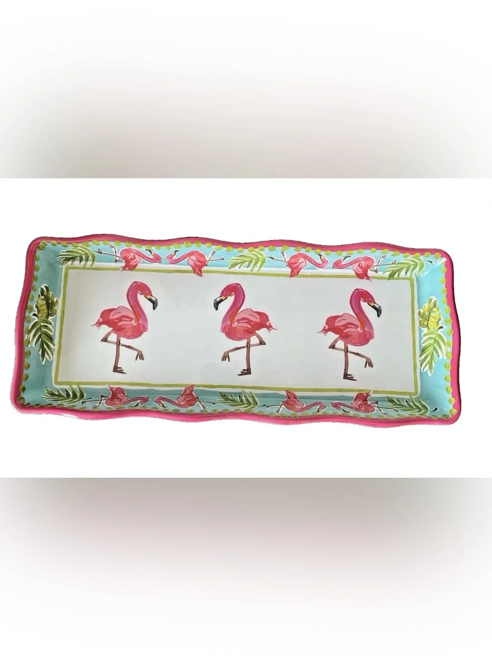 Tropical Flamingo Rectangular Serving Tray - Pink & Aqua Tommy Bahama